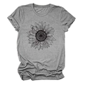 Détail des manches retroussées et motif tournesol sur un t-shirt gris à col rond - S / Gris Foncé (Texte Noir)