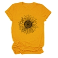 Détail de l'imprimé tournesol sur un t-shirt jaune en coton à col rond à plat - S / Jaune Moutarde (Texte Noir)