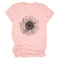 Gros plan du t-shirt rose à motif tournesol noir avec col rond et texture en coton - S / Rose (Texte Noir)