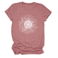 Détail de l'imprimé tournesol sur un t-shirt en coton rose poudré avec col rond et manches - S / Or Rose (Texte Blanc)