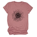 Vue détaillée du t-shirt rose foncé avec un motif de tournesol noir sur tissu en coton - S / Or Rose (Texte Noir)
