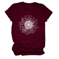 Détail de l'imprimé tournesol sur un t-shirt en coton bordeaux à col rond et manches - S / Rouge Vin (Texte Blanc)