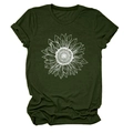 Détail de l'imprimé tournesol sur un t-shirt vert foncé avec manches à revers - M / Vert Armée (Texte Blanc)