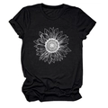 Détail d'un t-shirt en coton noir avec imprimé tournesol blanc et col rond classique - S / Noir (Texte Blanc)