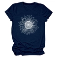 Détail de l'imprimé tournesol et texture du tissu bleu marine sur t-shirt décontracté - S / Bleu Marine (Texte Blanc)