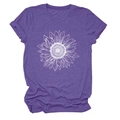 Détail de l'imprimé tournesol sur t-shirt violet chiné à col rond pour femme - S / Violet (Texte Blanc)
