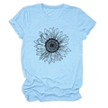 T-shirt femme bleu clair à col rond avec imprimé graphique délicat de tournesol - S / Bleu Clair (Texte Noir)