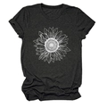 Détail de l'imprimé tournesol sur t-shirt gris foncé avec revers aux manches - S / Gris Anthracite (Texte Blanc)