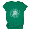 Détail d'un t-shirt vert à col rond avec motif artistique de tournesol blanc - S / Vert Encre (Texte Blanc)