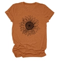 Détail de l'imprimé tournesol sur un t-shirt vintage orange à manches courtes en coton - S / Orange Brûlé (Texte Noir)