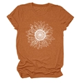 Détail de l'imprimé tournesol et texture de la manche sur t-shirt col rond caramel - S / Orange Brûlé (Texte Blanc)