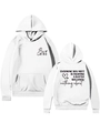 Detail view of white hoodie featuring Be KIND chest print and back inspirational text - S / White