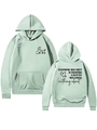 Detail of mint green hoodie with kangaroo pocket and Be Kind battle quote back print - S / Green