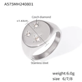 Anillo de sello en acero plateado con estrellas y diamantes checos, peso de 6,0g - US 6 / Plateado