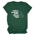 Détail du tissu t-shirt vert foncé et de l'imprimé café blanc PoR La MaÑANa CaFé - Vert Rétro (Police Blanche)