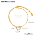 Pulsera de doble cadena dorada en acero inoxidable con colgante de corazón plateado - Pulsera de Corazón / Dorado