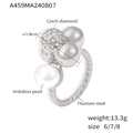 Anillo de acero de titanio trenzado plateado con perla blanca y diamante checo brillante - Estilo Plateado (A459-Anillo Color Acero)