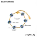 Bohemian gold titanium steel bracelet with purple glass flower beads 16+5cm length - Bracelet-Blue