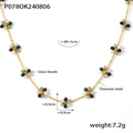Minimalist titanium steel beaded flower necklace with black and grey glass beads in gold - Necklace-Black