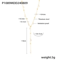 Elegante collana a Y in acciaio al titanio placcato oro 18k con perle finte bianche - Oro