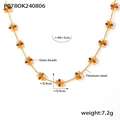 Bohemian titanium steel necklace with orange and brown glass bead flower charms - Necklace - Orange