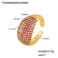 18k vergoldeter Kupferring offen mit lila Zirkonia Steinen in Pave-Fassung - US 7 / Goldfarbener Lila Zirkonia Offener Ring (TXA086)