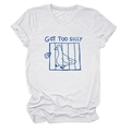 Detail of soft cotton white T-shirt with blue 'GOT TOO SILLY' duck print design - White