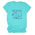 Detail of turquoise crew neck t-shirt with silly goose graphic and rolled sleeve cuffs - Deep Water Blue