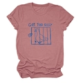 Close-up of pink cotton T-shirt featuring Got Too Silly text and cartoon goose print - Rose Gold