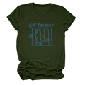Flat lay detail of olive green crew neck tee with blue silly goose graphic print - Army Green
