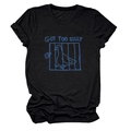 Close-up of Got Too Silly blue goose print on a black cotton crew neck t-shirt - Black