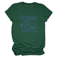 Detail of crewneck cotton T-shirt featuring GOT TOO SILLY goose print on green fabric - Vintage Green