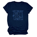 Close-up of navy crew neck t-shirt featuring a funny goose in a cage and silly text print - Navy Blue