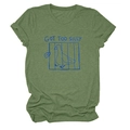 Detail of olive green t-shirt featuring a funny caged duck print and Got Too Silly text - Olive Green