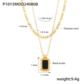 Collar de doble capa de acero de titanio dorado con colgante rectangular de acrílico negro - Estilo Grande de Doble Capa Dorado (P1015) / Dorado