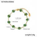 Bohemian titanium steel bracelet with green glass bead flowers and adjustable gold chain - Anklet - Green