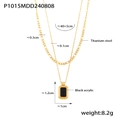 Collar de doble capa en acero titanio dorado con colgante rectangular de acrílico negro - Estilo Pequeño de Doble Capa Dorado (P1015) / Dorado