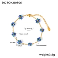 Golden titanium steel bracelet with blue-green gradient flower beads and extender - Anklet - Blue