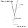 Multi-layer stainless steel tassel necklace featuring imitation pearl and OT buckle clasp - Silver Necklace