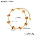 Bohemian titanium steel bracelet with orange and brown glass flower beads - Anklet - Orange
