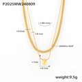 Collar de doble capa en acero inoxidable dorado con cadena de serpiente y colgante - Dorado