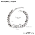 Bracciale a catena cubana in acciaio inossidabile argento con due grandi sfere lucide - Braccialetto (NE005) / Argento