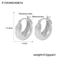 Minimalist U-shaped titanium steel earrings with rhinestones in silver finish - Steel Color (Silver)