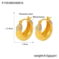 Gold U-shape geometric titanium steel earrings with sparkling rhinestones in a sleek finish - Gold