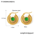 French vintage titanium steel gold hollow earrings with green glass stones in basket design - Gold (F1590)