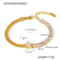 Titanium steel snake chain bracelet with sparkling zircon pavé star charm in gold finish - Gold Bracelet