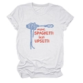 Close-up of more spaghetti less upsetti graphic print on white cotton t-shirt - S / White