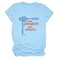 Detail of light blue T-shirt with 'more SPAGHETTI less UPSETTI' print and rolled sleeves - S / Light Blue