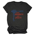 Detail of grey t-shirt fabric texture and more spaghetti less upsetti graphic print - S / Black Heather Grey