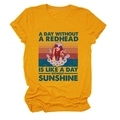 Detail of yellow cotton t-shirt with retro redhead illustration and artistic typography - S / Mustard Yellow